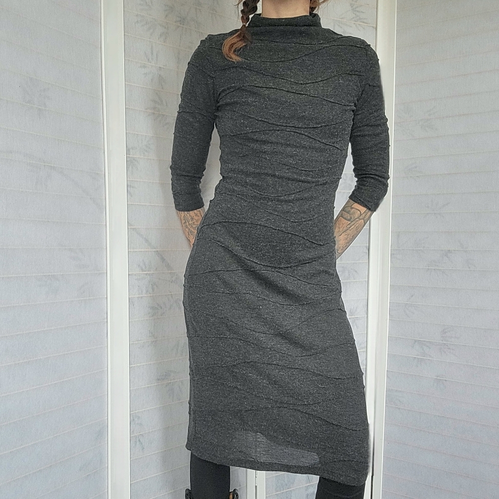Vintage Solemio Sweater Knit Bodycon Dress  Charcoal Gray Size Medium